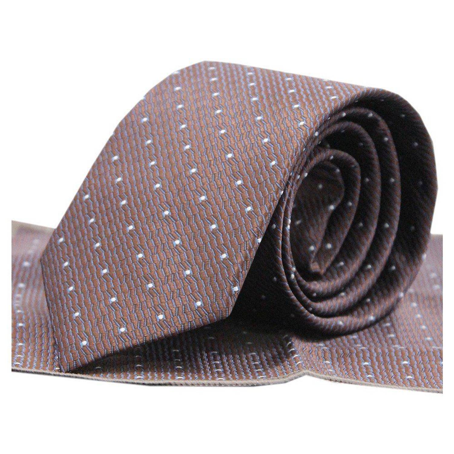 Erkek Bronz Kahve Desenli Mendilli Kravat