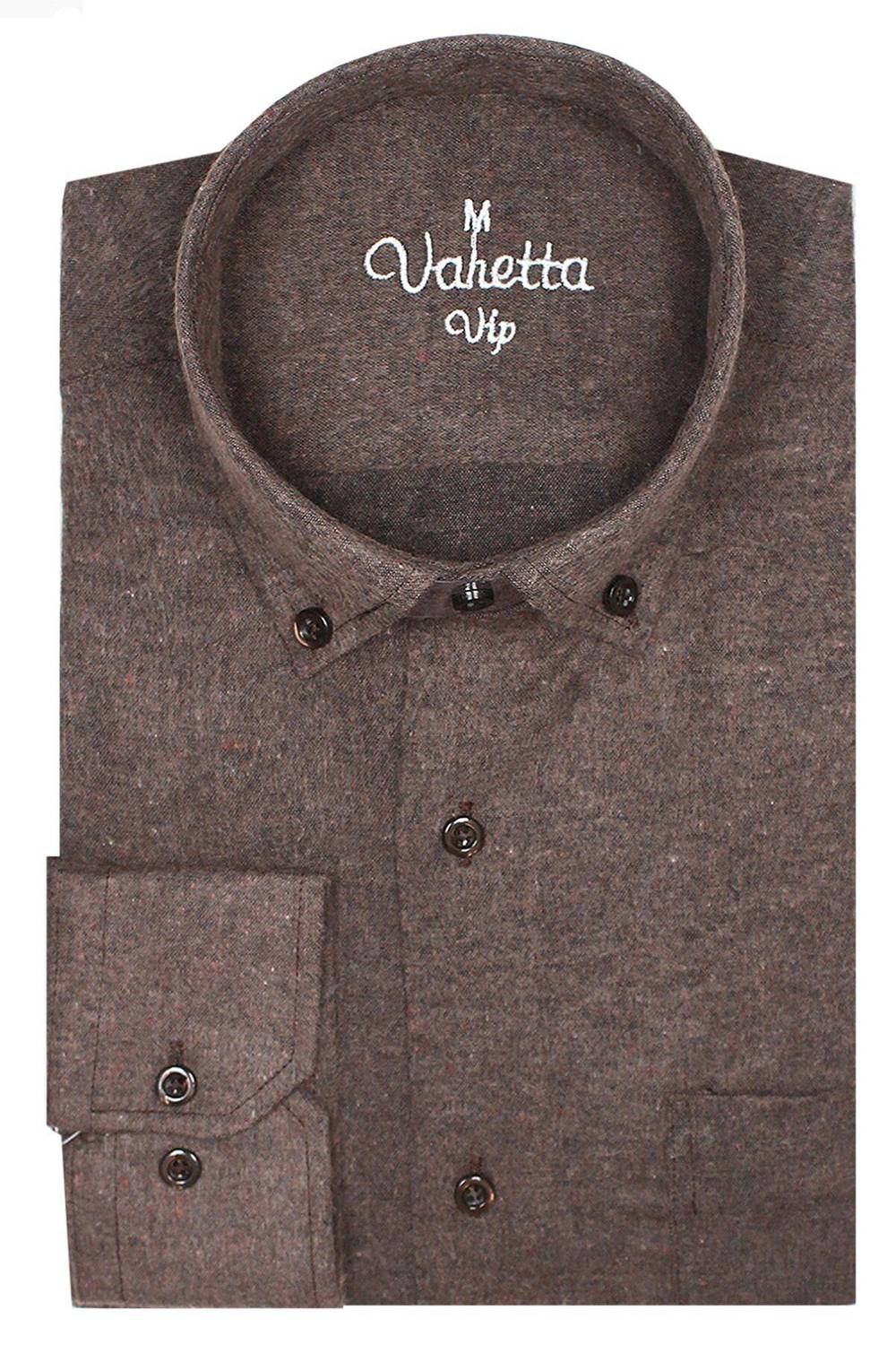 Men's Brown Classic Cut Long Sleeve Collar Buttoned Winter Shirt