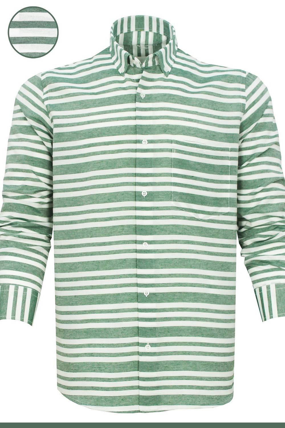 Men's Green Striped Long Cufflink Collar Classic Cut Shirt