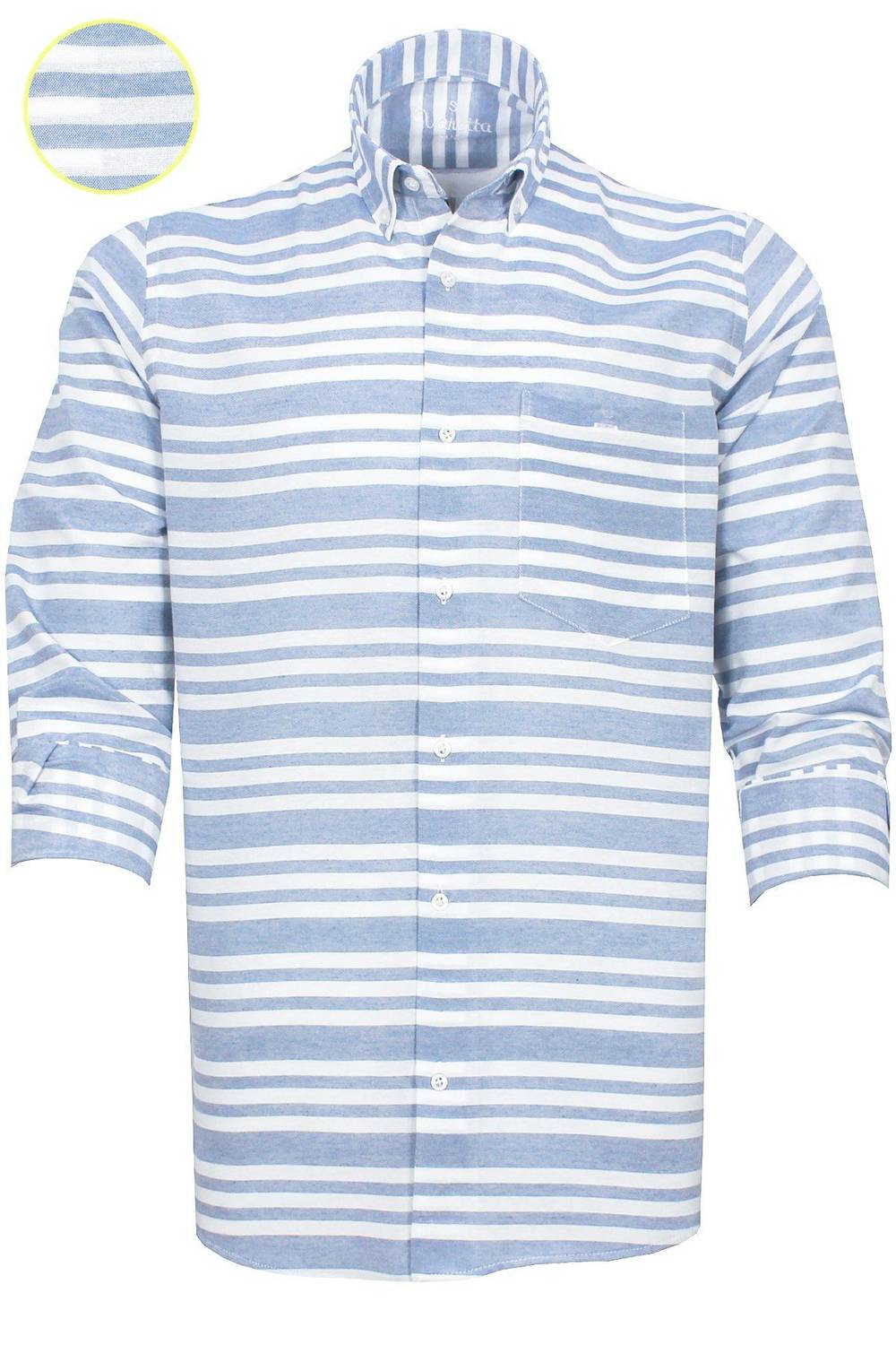 Men's Blue Striped Long Cuff-Button Collar Classic Cut Shirt