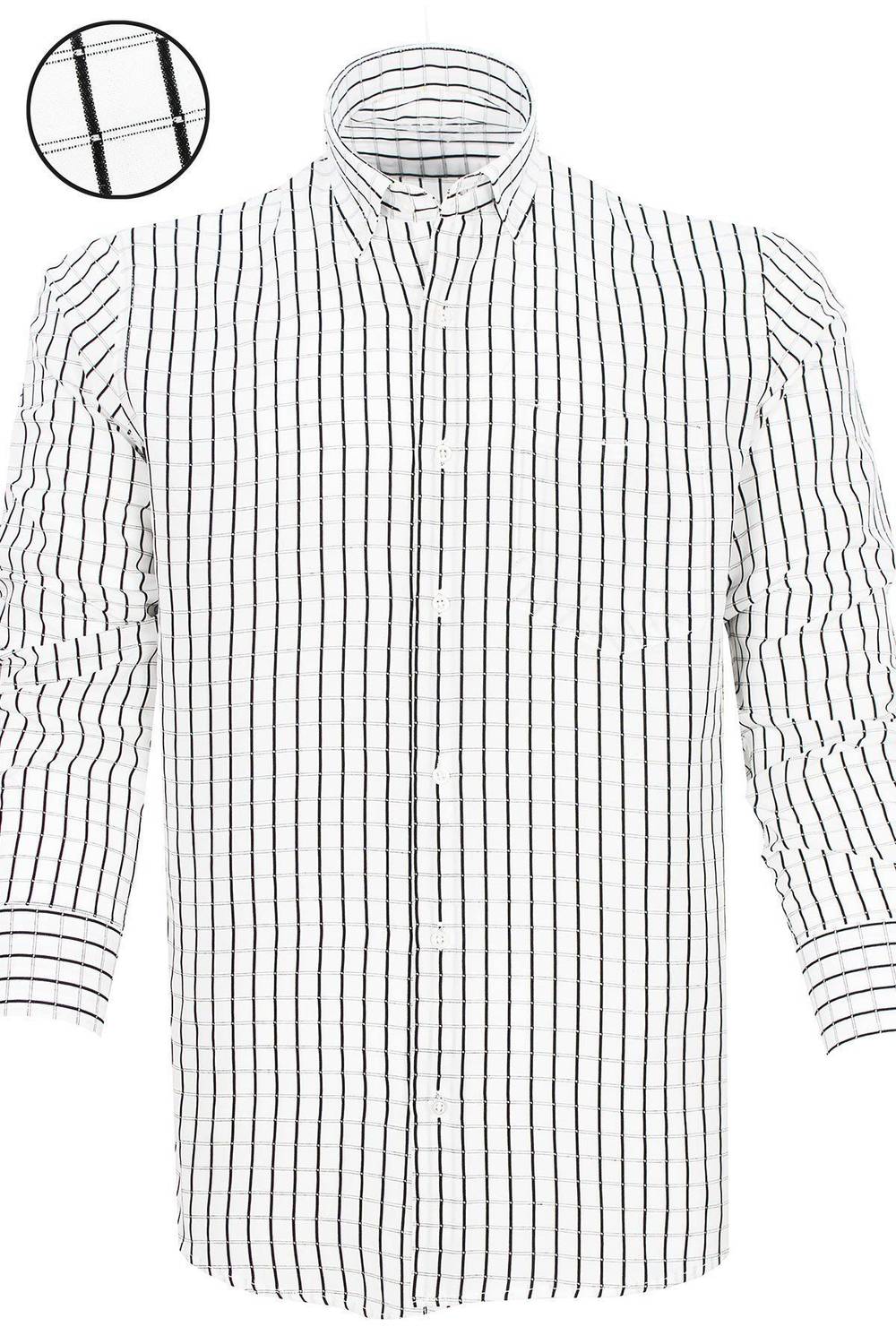 Men's Black Checkered Pattern Long Sleeve Button Down Collar Classic Cut Shirt