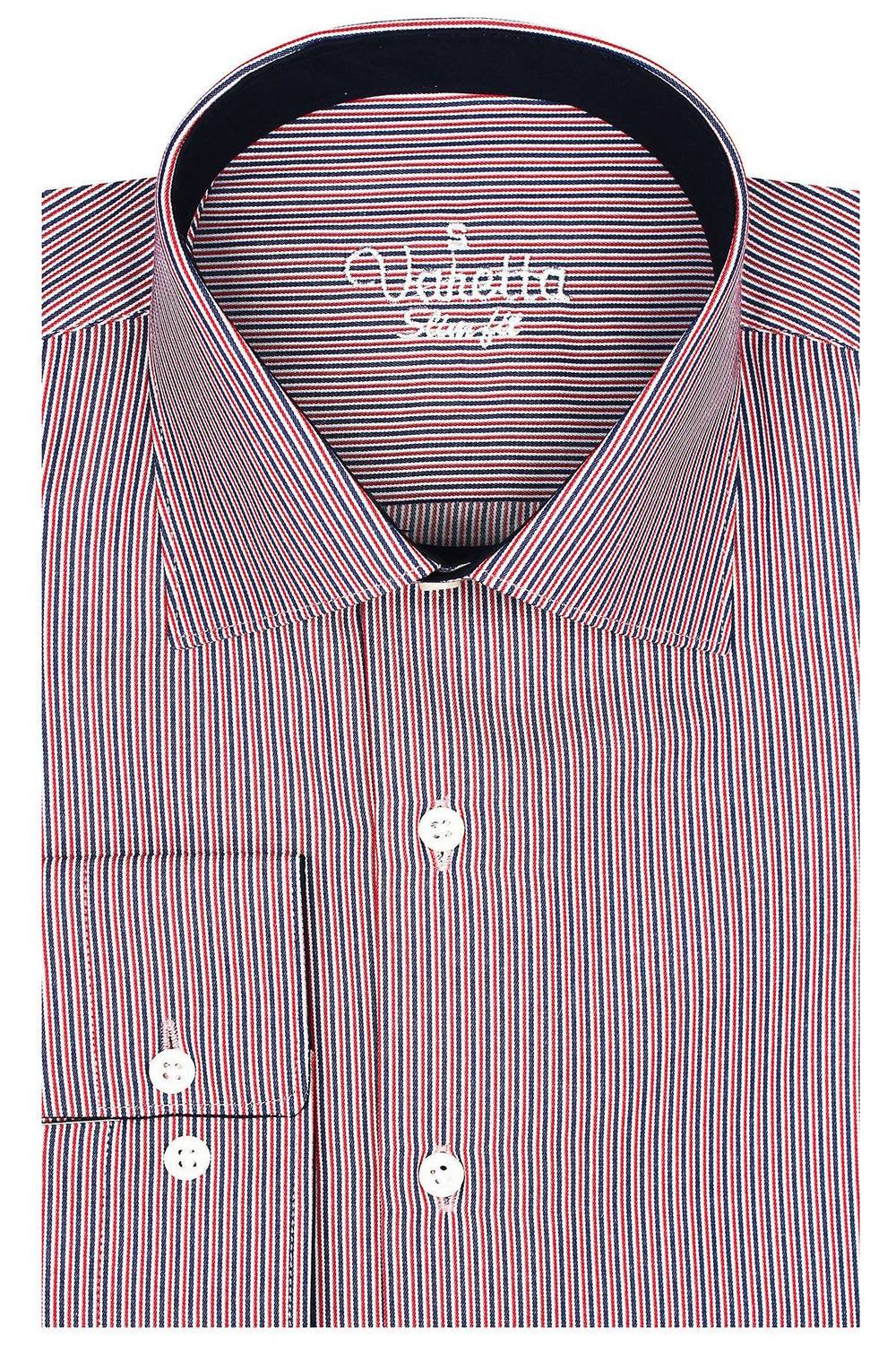 Men's Red Slim Fit Striped Long Sleeve Shirt