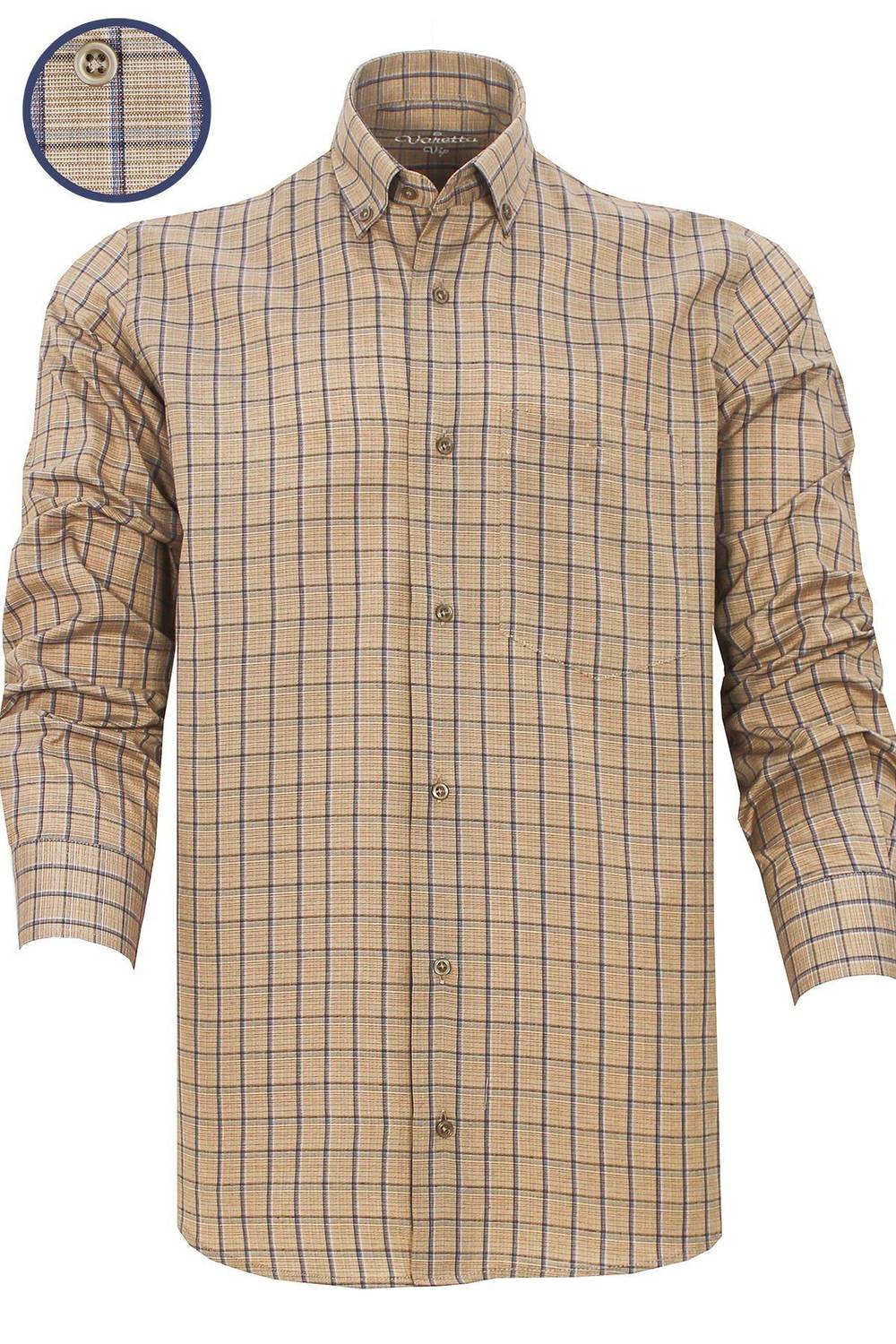 Varetta Erkek Kahverengi Kareli Uzun Kol Klasik Kesim Yaka Düğmeli Gömlek
