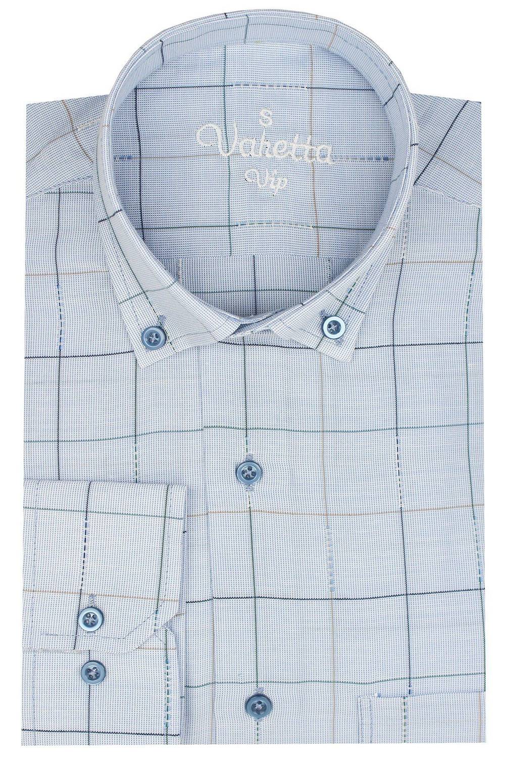 Varetta Men's Sky Blue Checked Long Sleeve Classic Cut Collar Buttoned Shirt