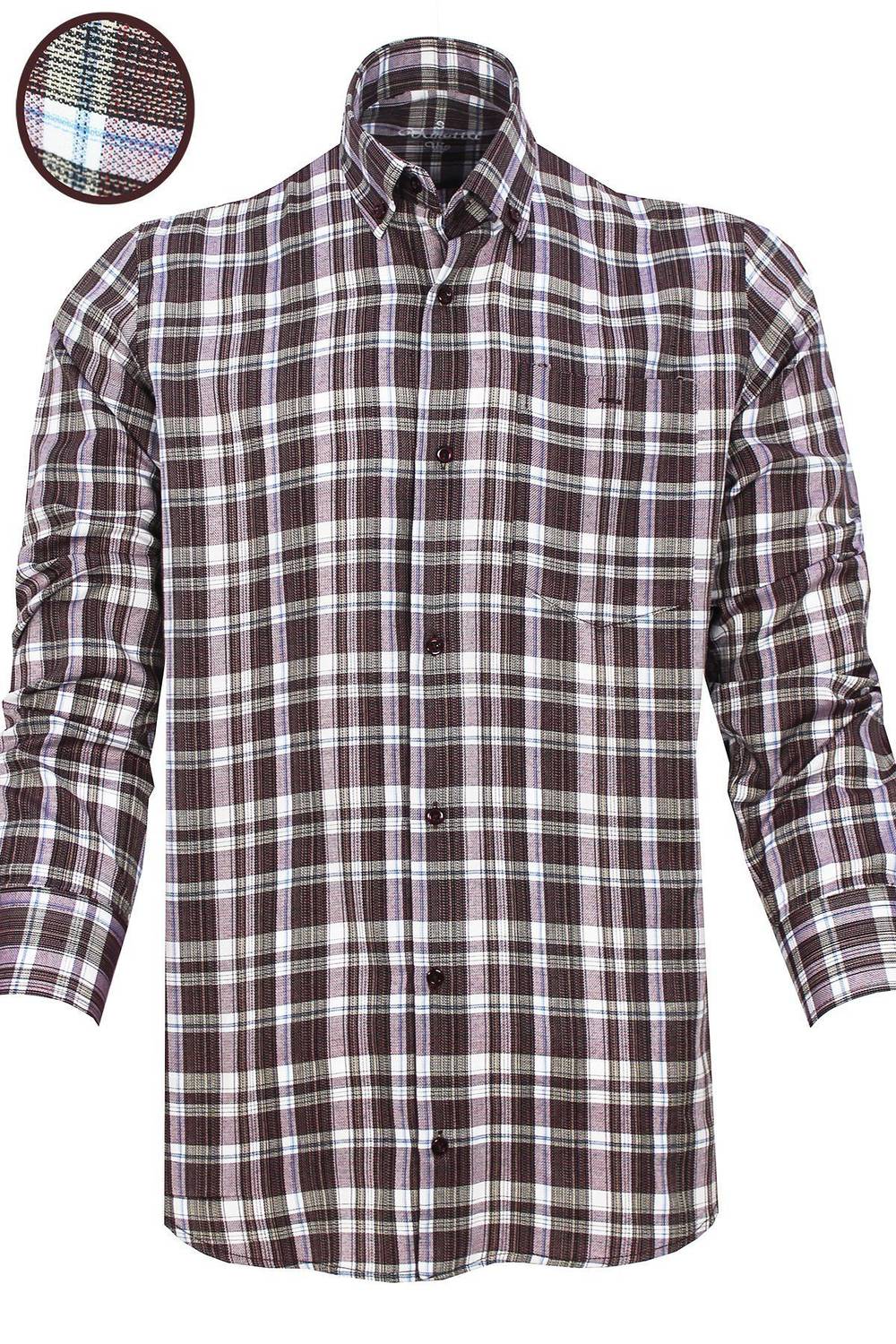 قميص Varetta رجالي ذو مربعات حمراء اللون وأكمام طويلة وياقة كلاسيكية وأزرار