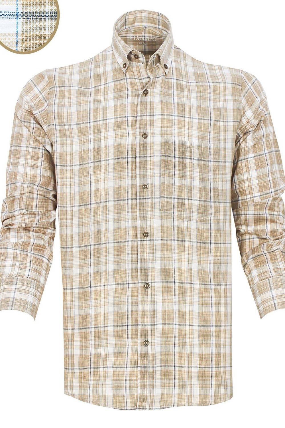 Varetta Men's Gold Checked Long Sleeve Classic Cut Collar Buttoned Shirt