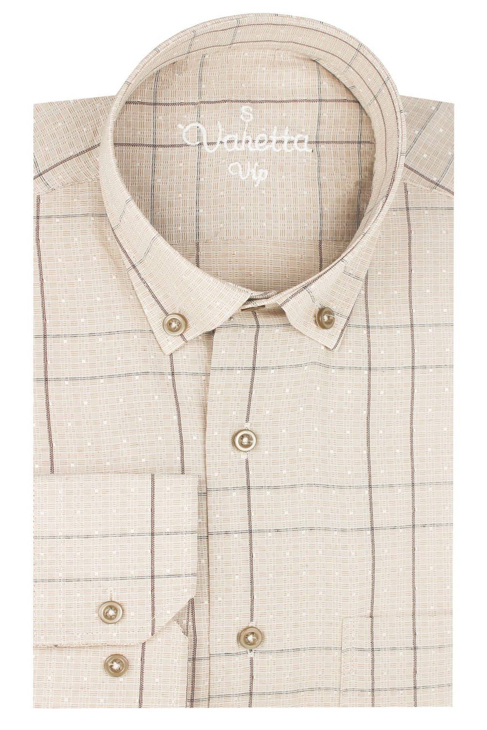 Чоловіча класична сорочка Varetta з довгим рукавом, коричнева, кнопковий комір, вільний крій, %67 бавовна, %33 поліестер, розміри XL, L, M