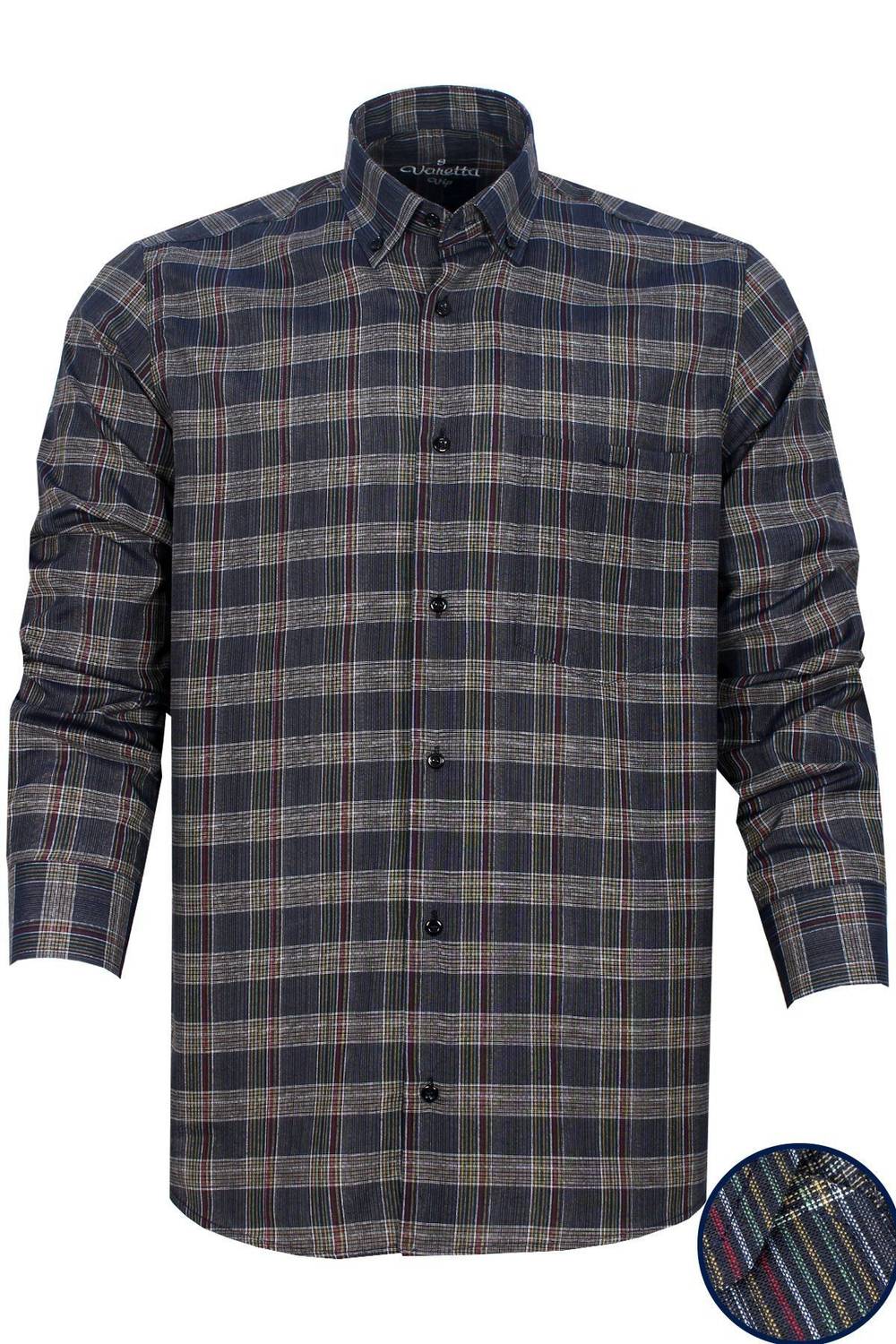 Varetta Erkek Lacivert Kareli Uzun Kol Klasik Kesim Yaka Düğmeli Gömlek