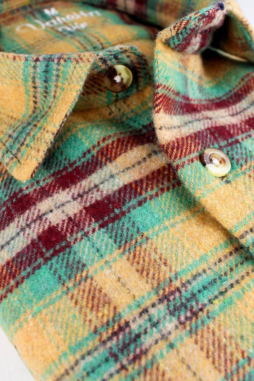 Men's Gold Green Lumberjack Check Plaid Classic Cut Single Pocket Shirt