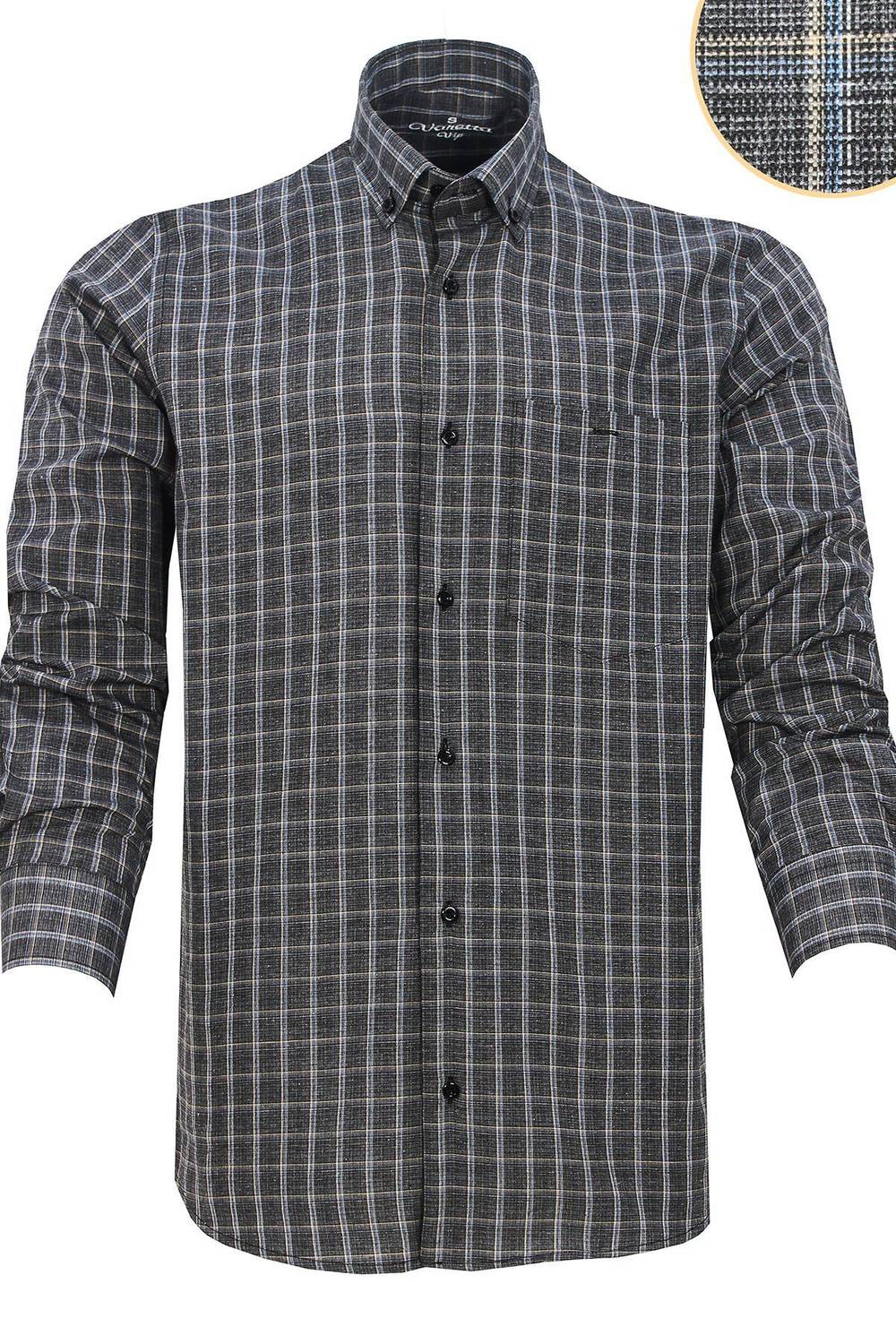 Varetta Men's Dark Smoked Checked Long Sleeve Classic Cut Collar Buttoned Shirt