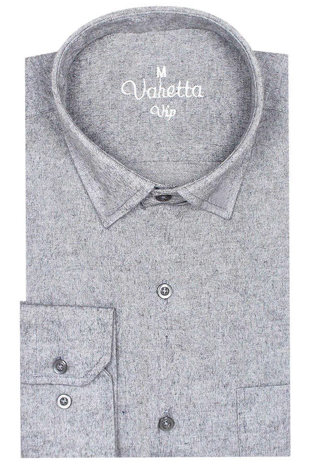 Varetta Men's Silver Gray Long Sleeve Single Pocket Solid Color Winter Shirt
