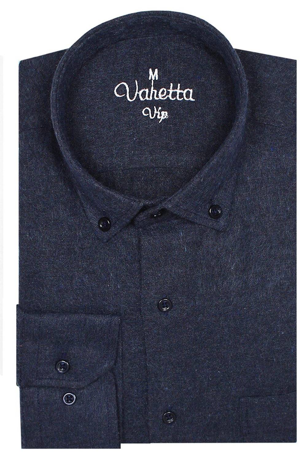 Мужская зимняя рубашка темно-синяя с длинным рукавом, один карман, 100% хлопок, широкий крой, доступные размеры S, M, L, XL