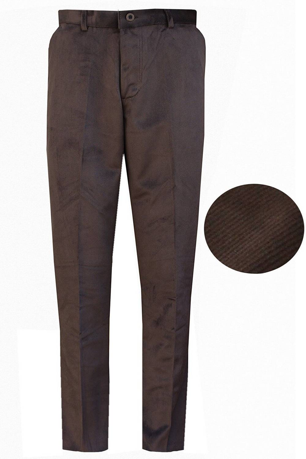 Varetta Men's Brown Winter Velvet Striped Pocket Classic Cut Trousers