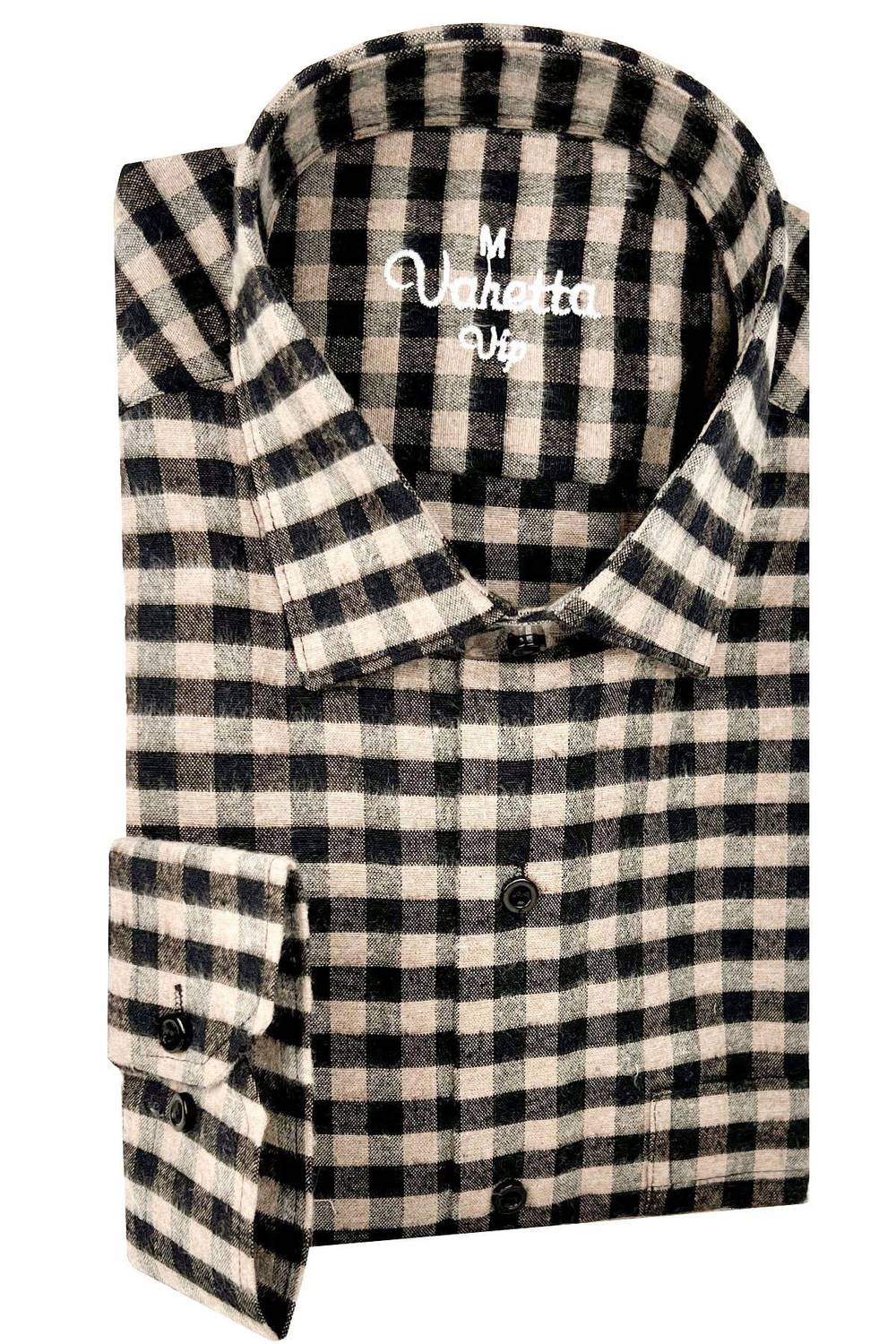 Varetta Erkek Açık Kahverengi Kareli Klasik Kesim Yaka Düğmeli Kışlık Gömlek