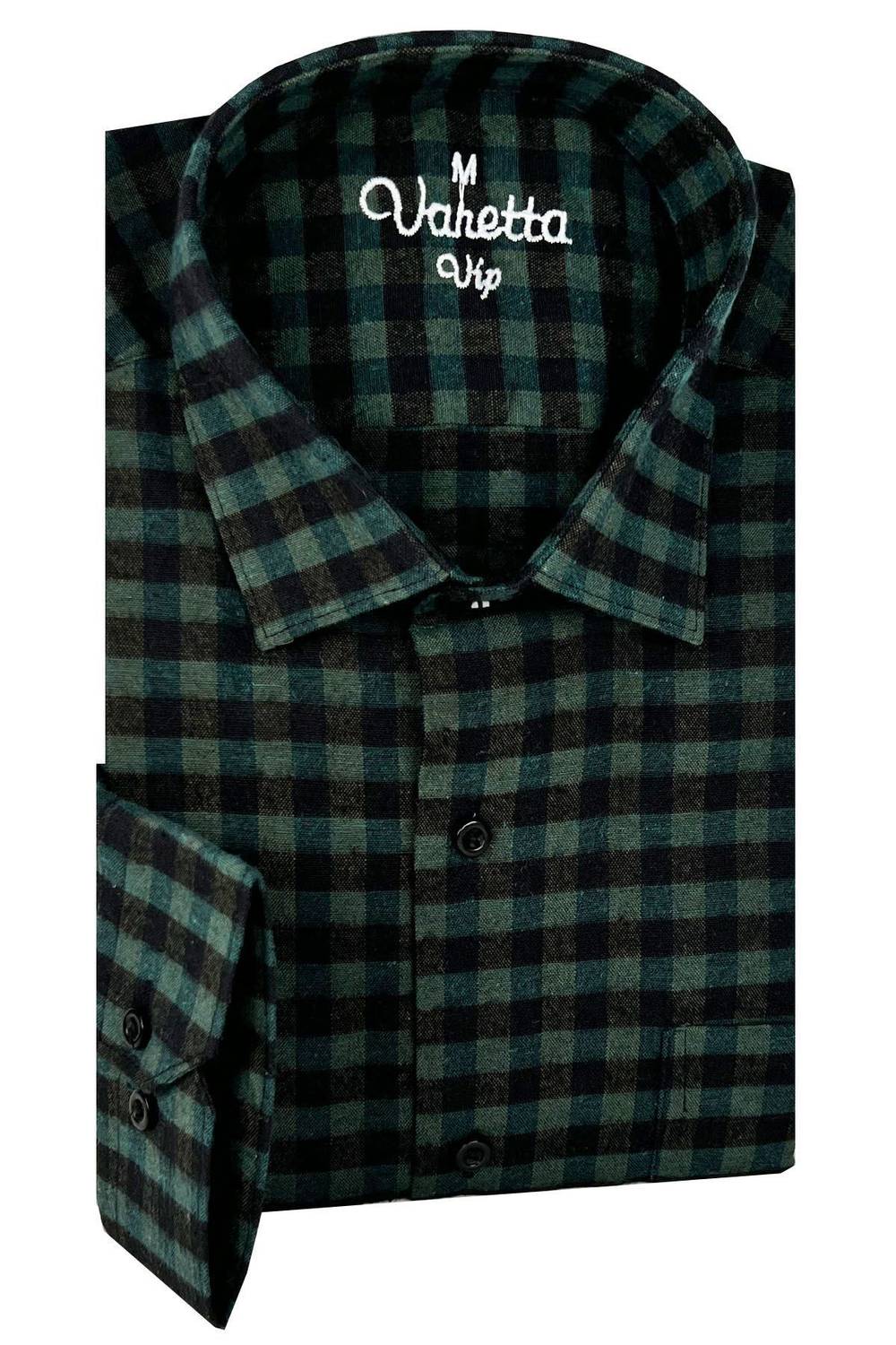 Varetta Men's Green Checkered Classic Cut Collar Buttoned Winter Shirt