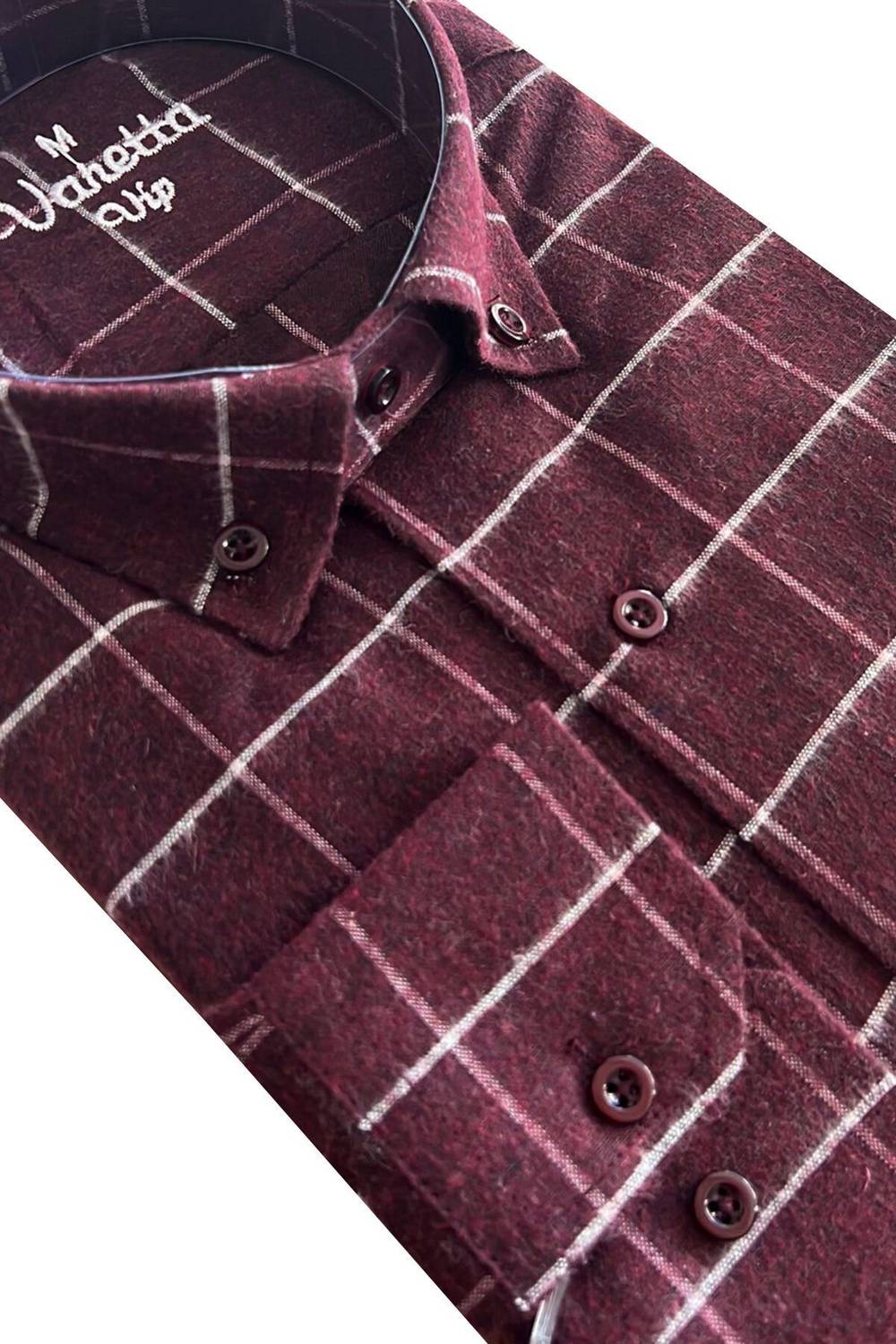Varetta Men's Claret Red Plaid Classic Cut Collar Buttoned Winter Shirt