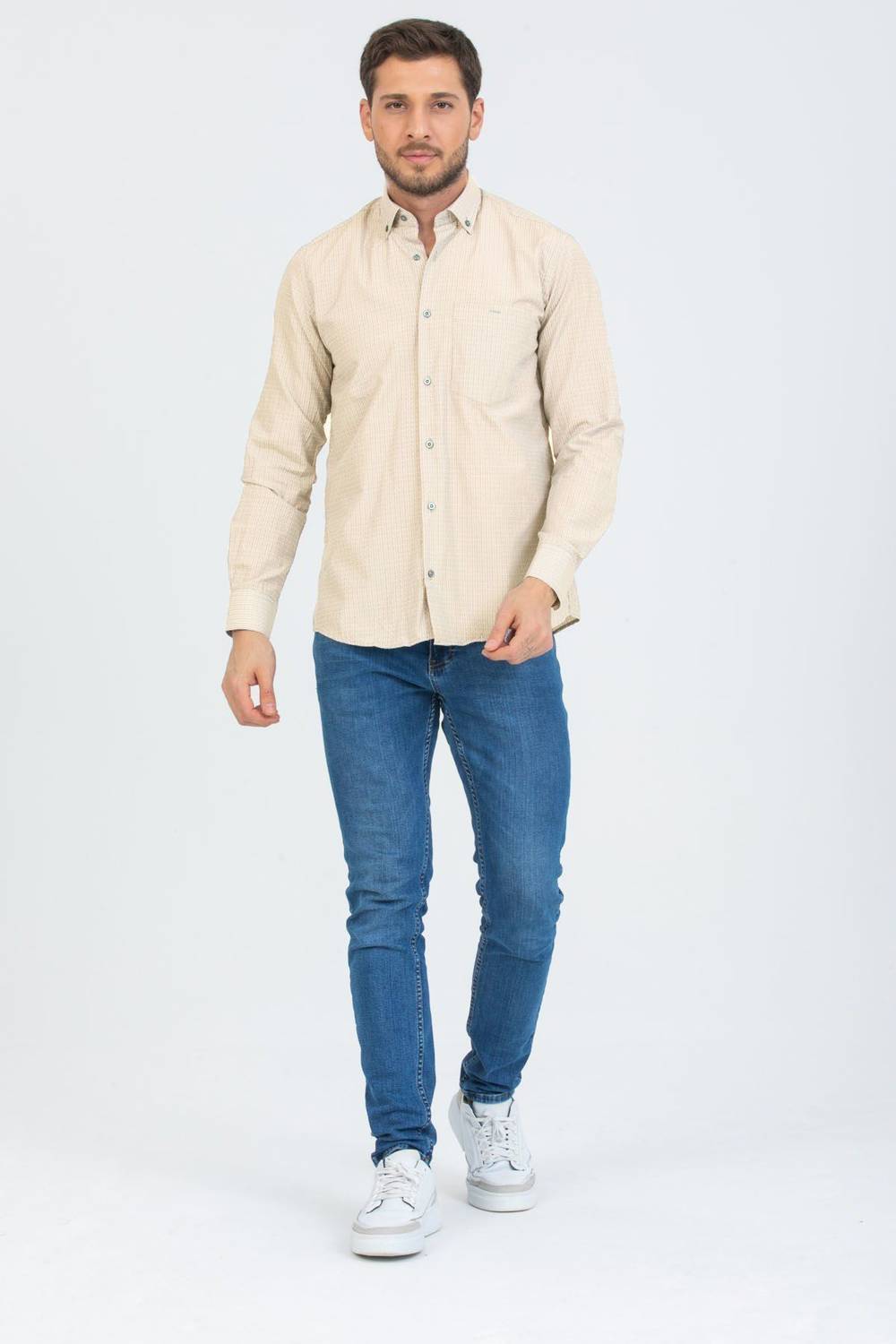 Классическая рубашка для мужчин Varetta бежевого цвета с длинным рукавом и нагрудным карманом большого размера