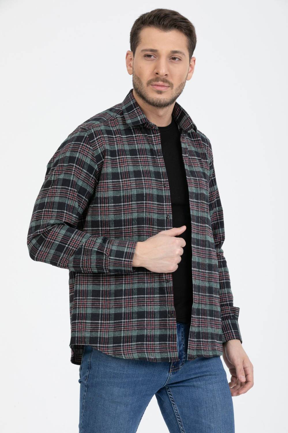 Varetta Men's Black Green Checkered Winter Shirt