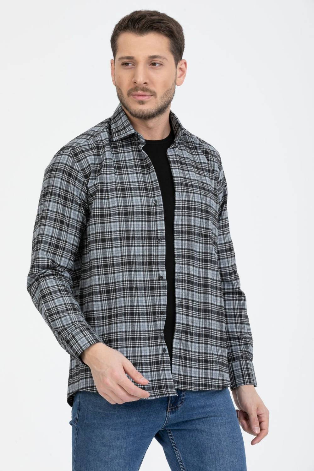 Varetta Men's Gray Checkered Winter Shirt