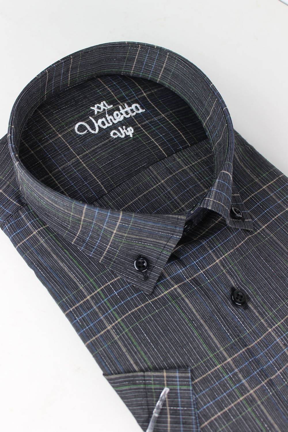 قميص صيفي فاريتا رجالي أسود زائد الحجم بأكمام قصيرة متقلب