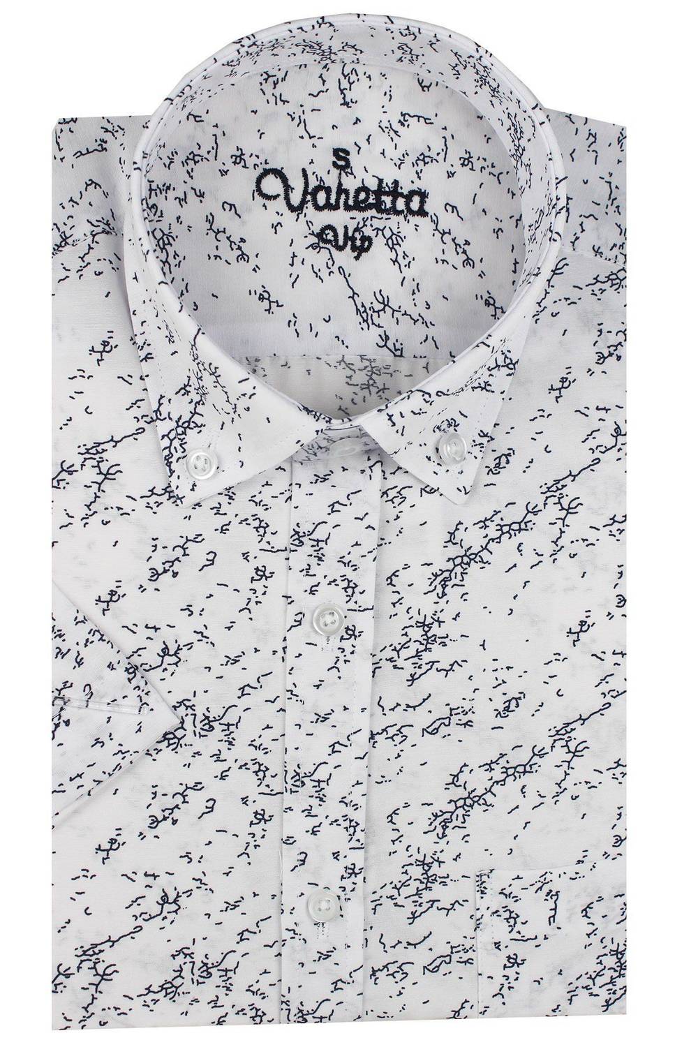 Varetta Men's Navy Blue Pocket Printed Short Sleeve Shirt