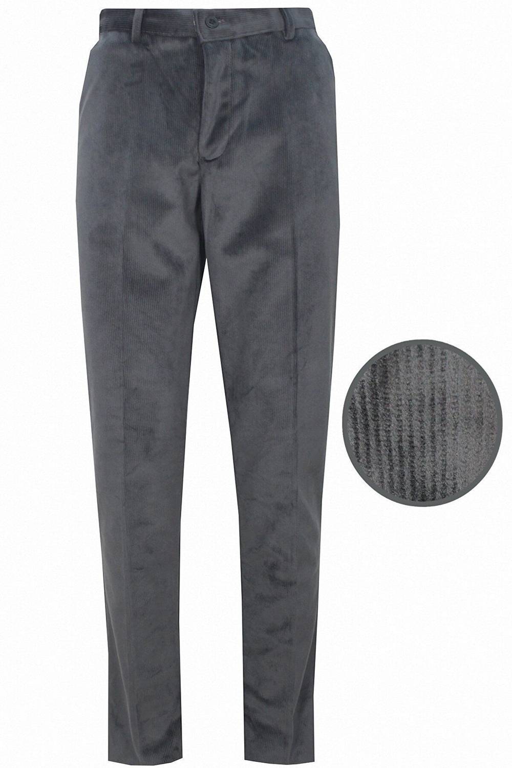 Varetta Erkek Füme Kışlık İçi Yünlü Polarlı Klasik Kesim Kadife Pantolon