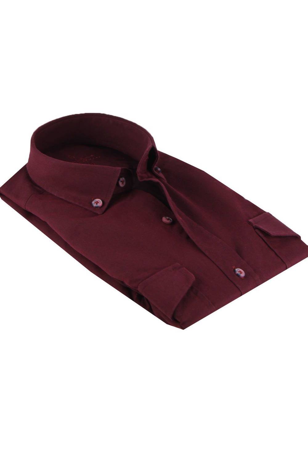 Varetta Men's Claret Red Lycra Double Pocket Straight Classic Cut Long Sleeve Denim Shirt