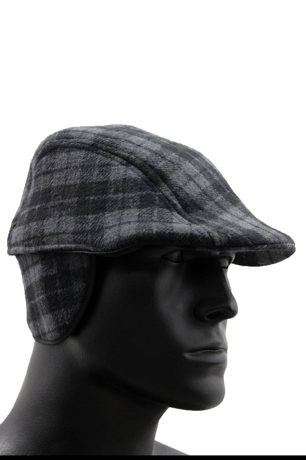 Varetta Men's Cap Winter Gray Checkered Plaid Foldable Ear Hat