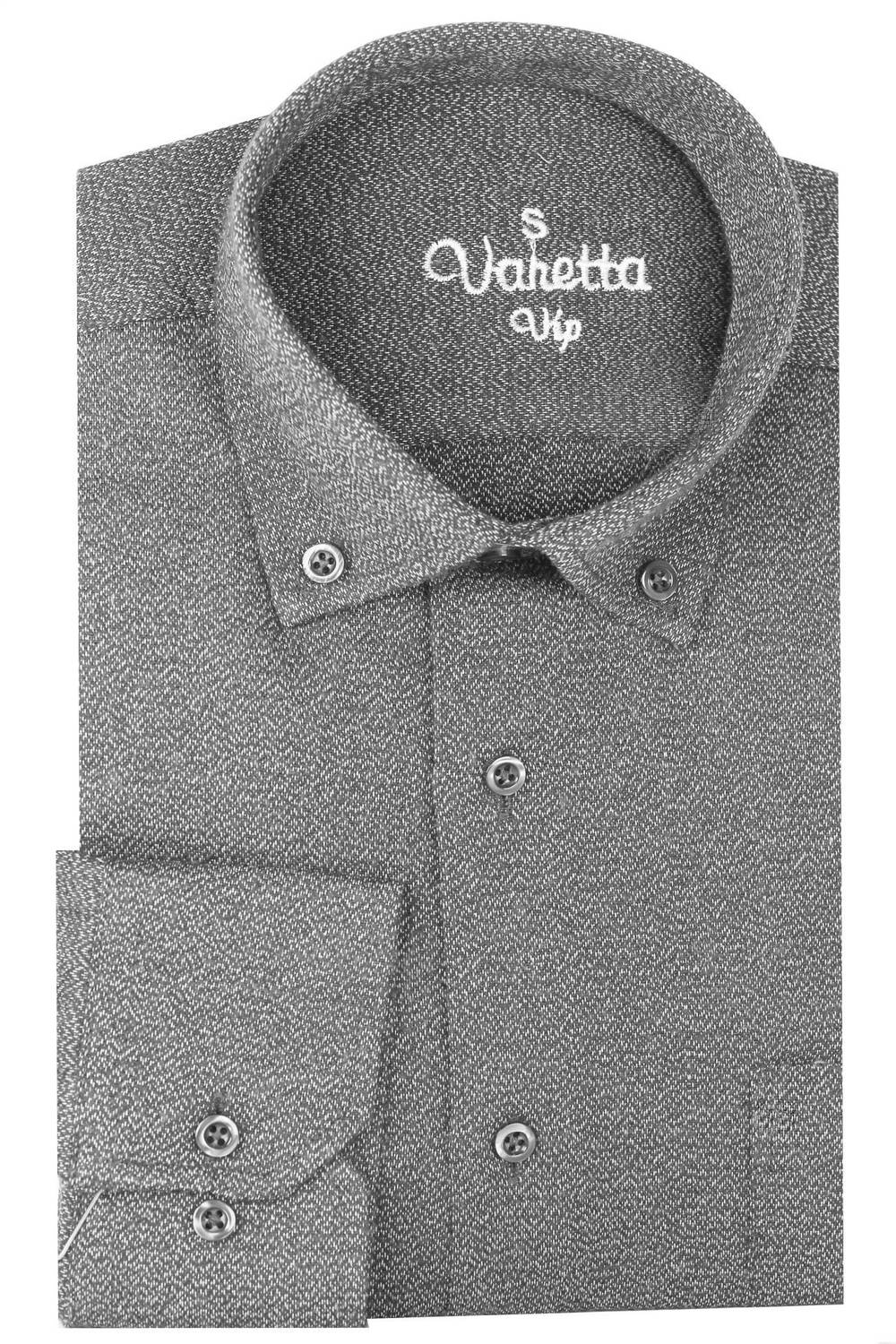Varetta Men's Gray Sanded Winter Classic Cut Collar Buttoned Shirt with Pockets