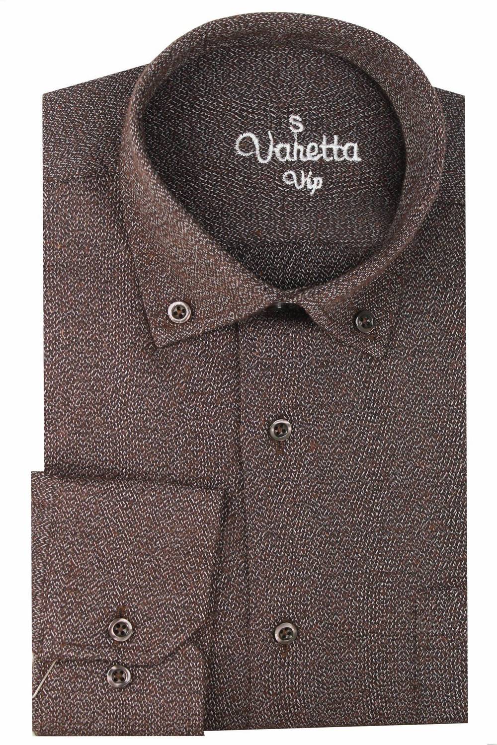 Varetta Men's Brown Sanded Winter Classic Cut Collar Buttoned Shirt with Pockets