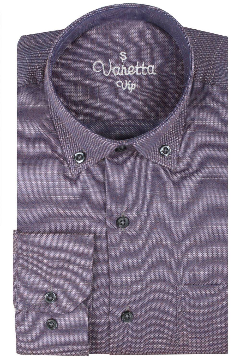 Varetta Men's Plum Plain Long Sleeve Cotton Linen Effect Collar Buttoned Shirt