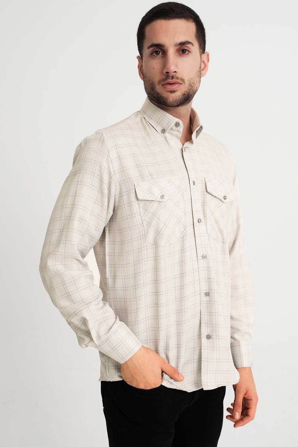 Мужская рубашка Varetta с肩ами и двойным карманом, легкая, клетчатая, с эффектом льна, кремовая, удобная, качественная, идеальна для любого стиля