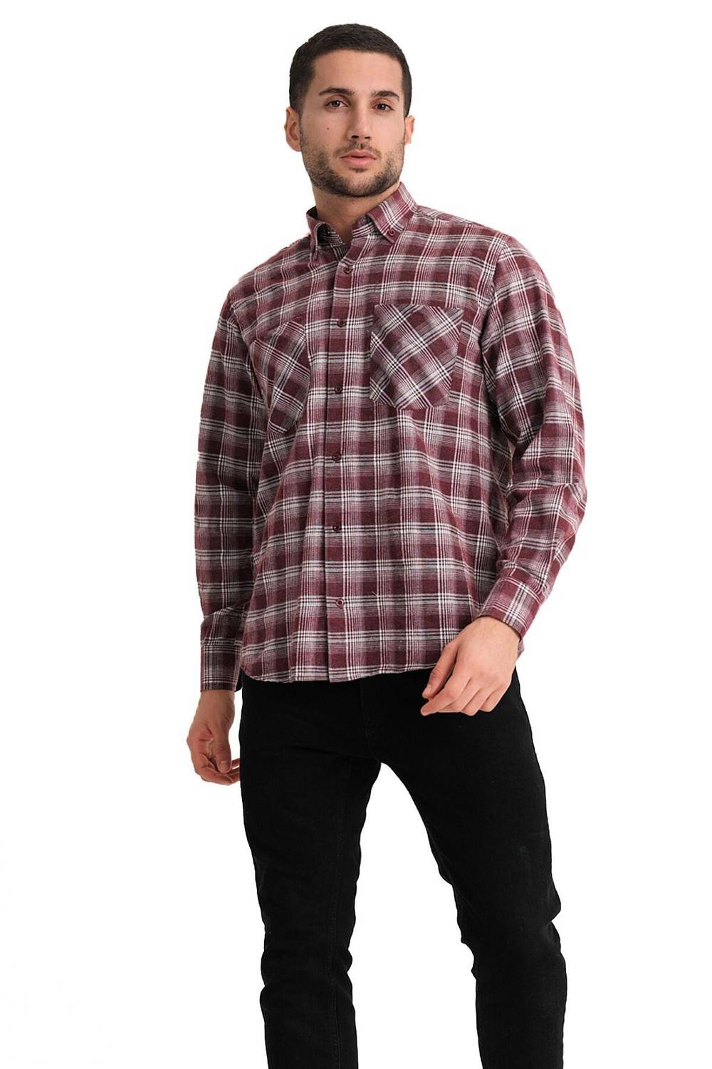 Чоловіча бордова зимова сорочка з двома кишенями Varetta, стильна та тепла, великий вибір розмірів XL, L, M