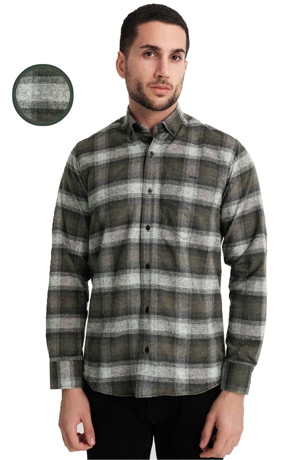 Varetta Men's Dark Green Winter Classic Cut Shirt with Pockets