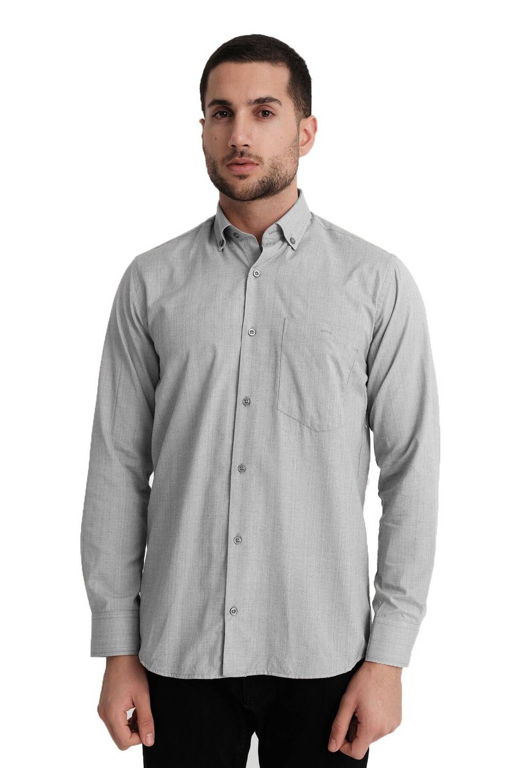 Varetta Men's Gray Classic Cut Long Sleeve Shirt with Pockets