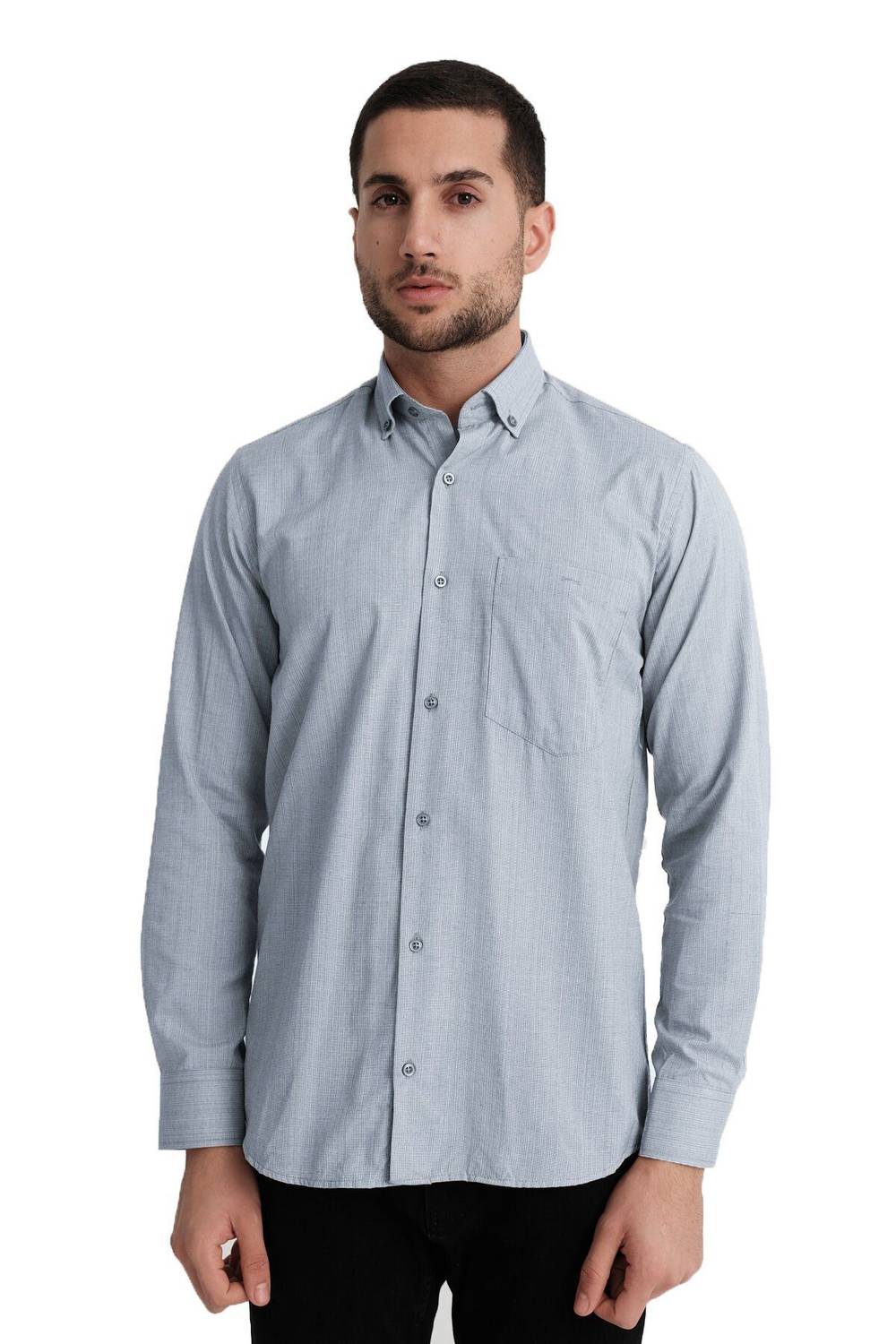 Varetta Men's Blue Classic Cut Long Sleeve Shirt with Pockets