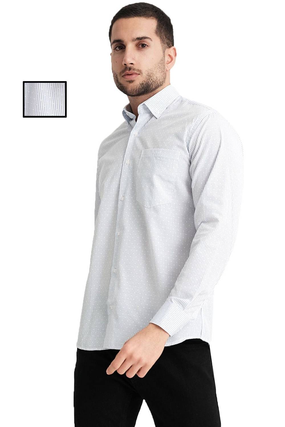 Varetta Men's White Checkered Long Sleeve Shirt with Pockets