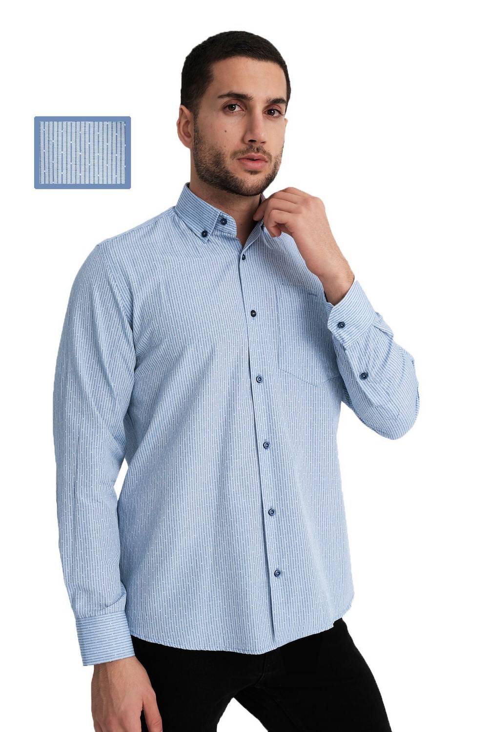 Varetta Men's Blue Checkered Pocket Long Sleeve Shirt