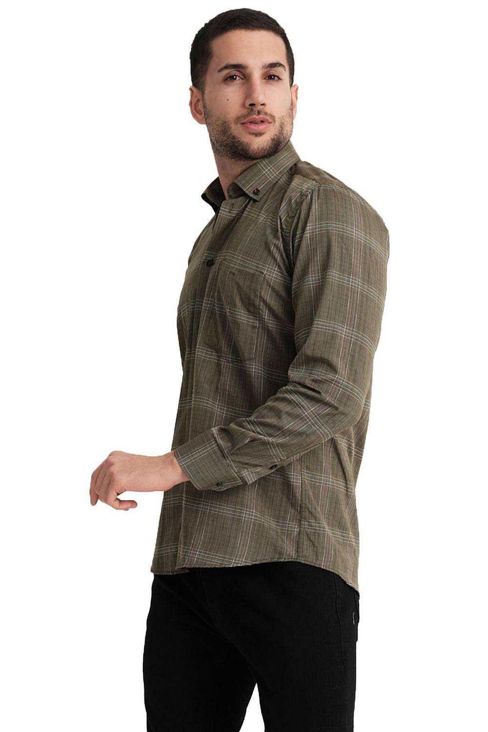 Varetta Men's Khaki Checkered Pocket Long Sleeve Shirt (Copy)