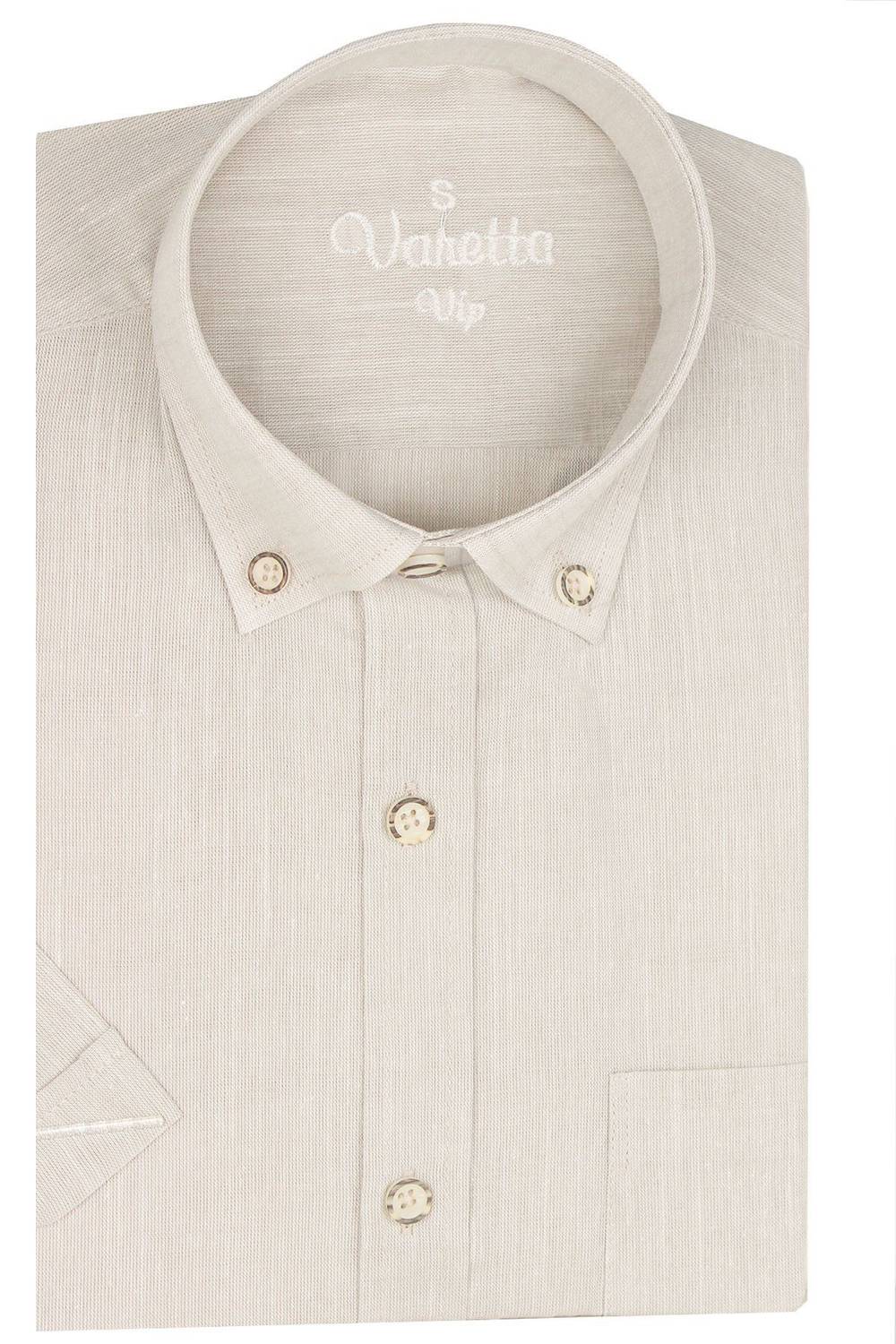 Varetta Erkek Bej Keten Cepli Kısa Kollu Gömlek