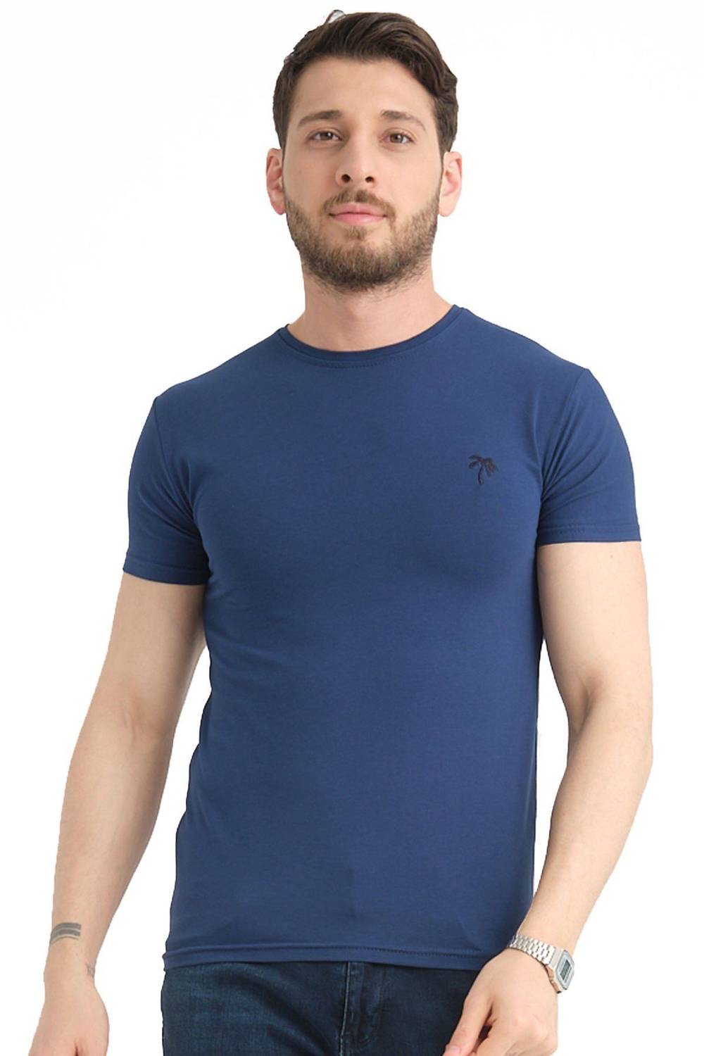 Varetta Men's Dark Navy Crew Neck Short Sleeve T-Shirt with Quality Fabric and Stylish Design, Ideal for Modern and Comfortable Style