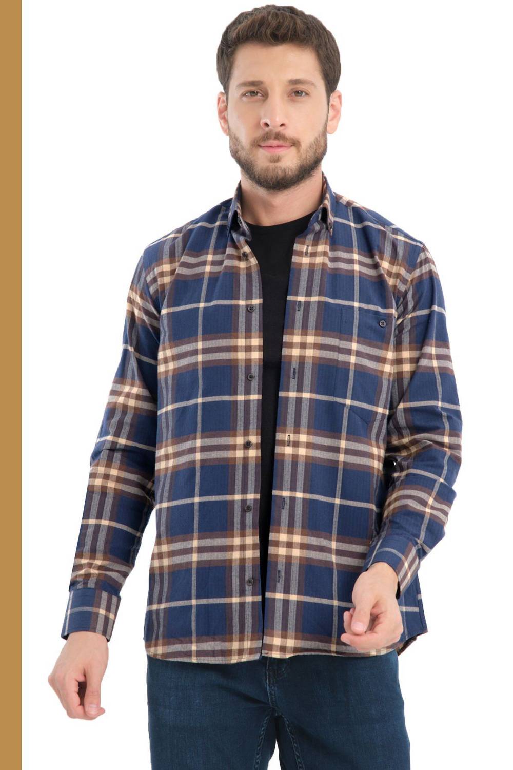 Мужская зимняя рубашка Varetta синего цвета с карманами, в клетку, свободного кроя, из теплой ткани, для стильного зимнего образа