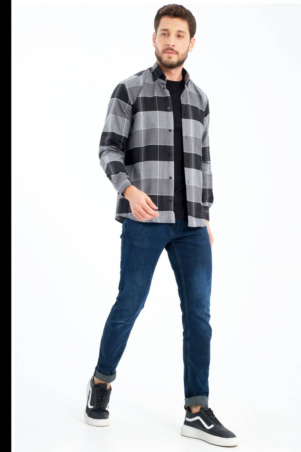 Varetta Erkek Siyah Kareli Yünlü Cepli Geniş Kesim Gömlek