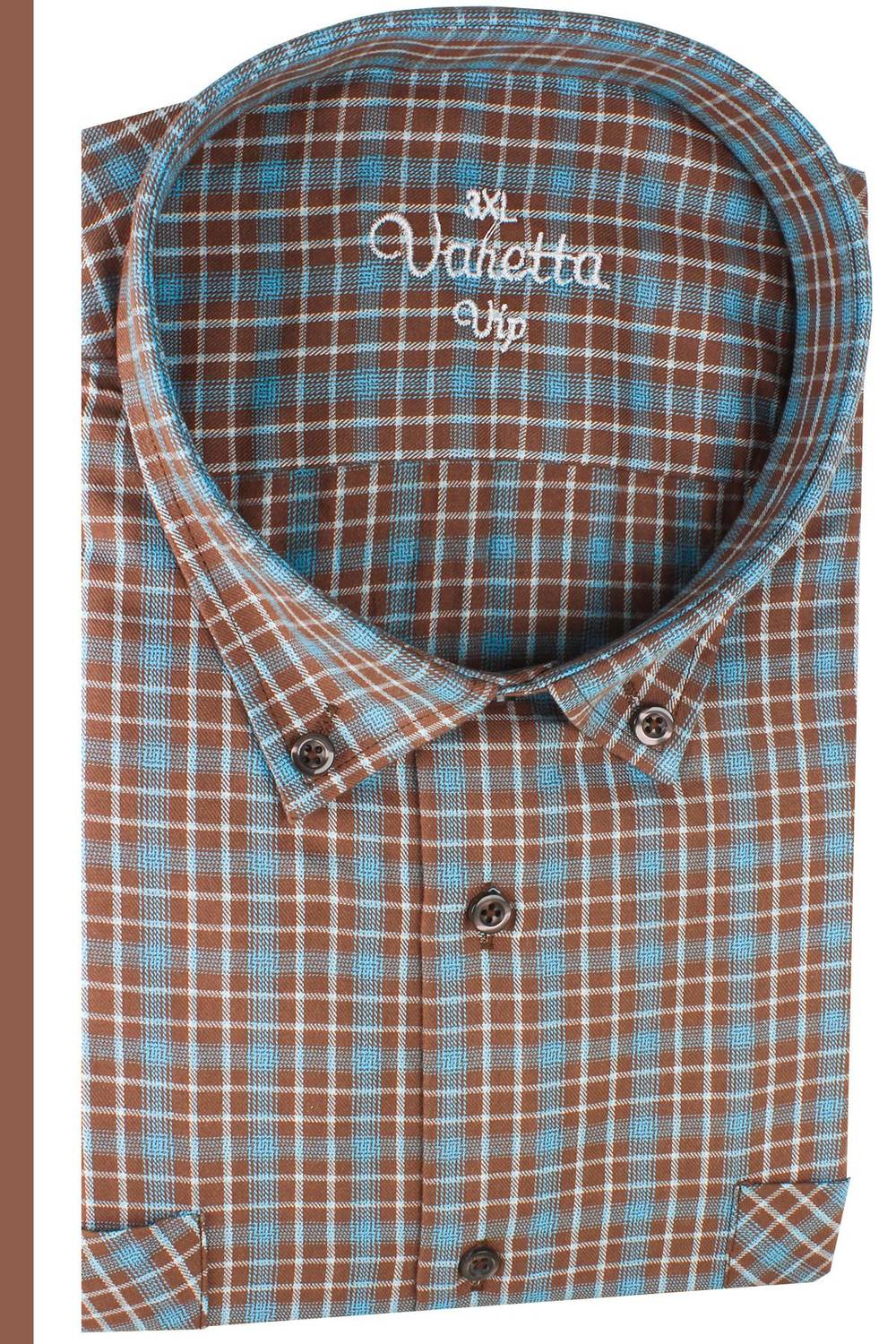 Varetta Erkek Kahverengi Kareli Uzun Kollu Çift Cepli Büyük Beden Gömlek