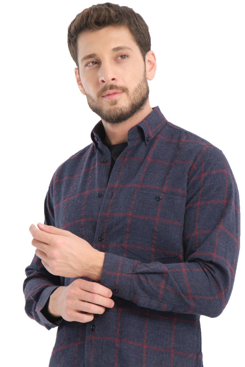 Чоловіча зимова сорочка Varetta синього кольору з великою клітинкою, з кишенями та вільним кроєм для стильного зимового образу