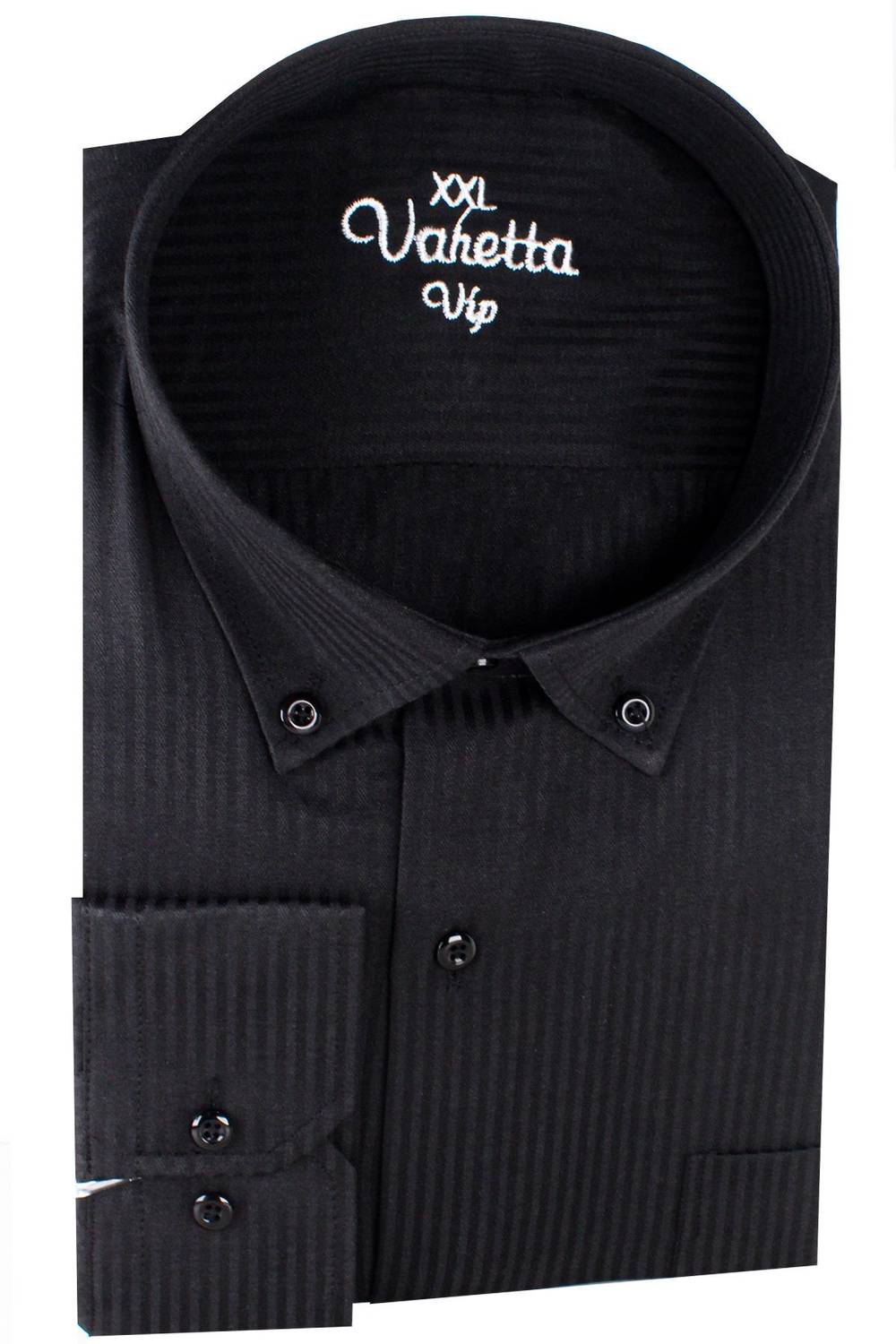 Varetta Erkek Siyah Çizgili Uzun Kollu Cepli Büyük Beden Gömlek