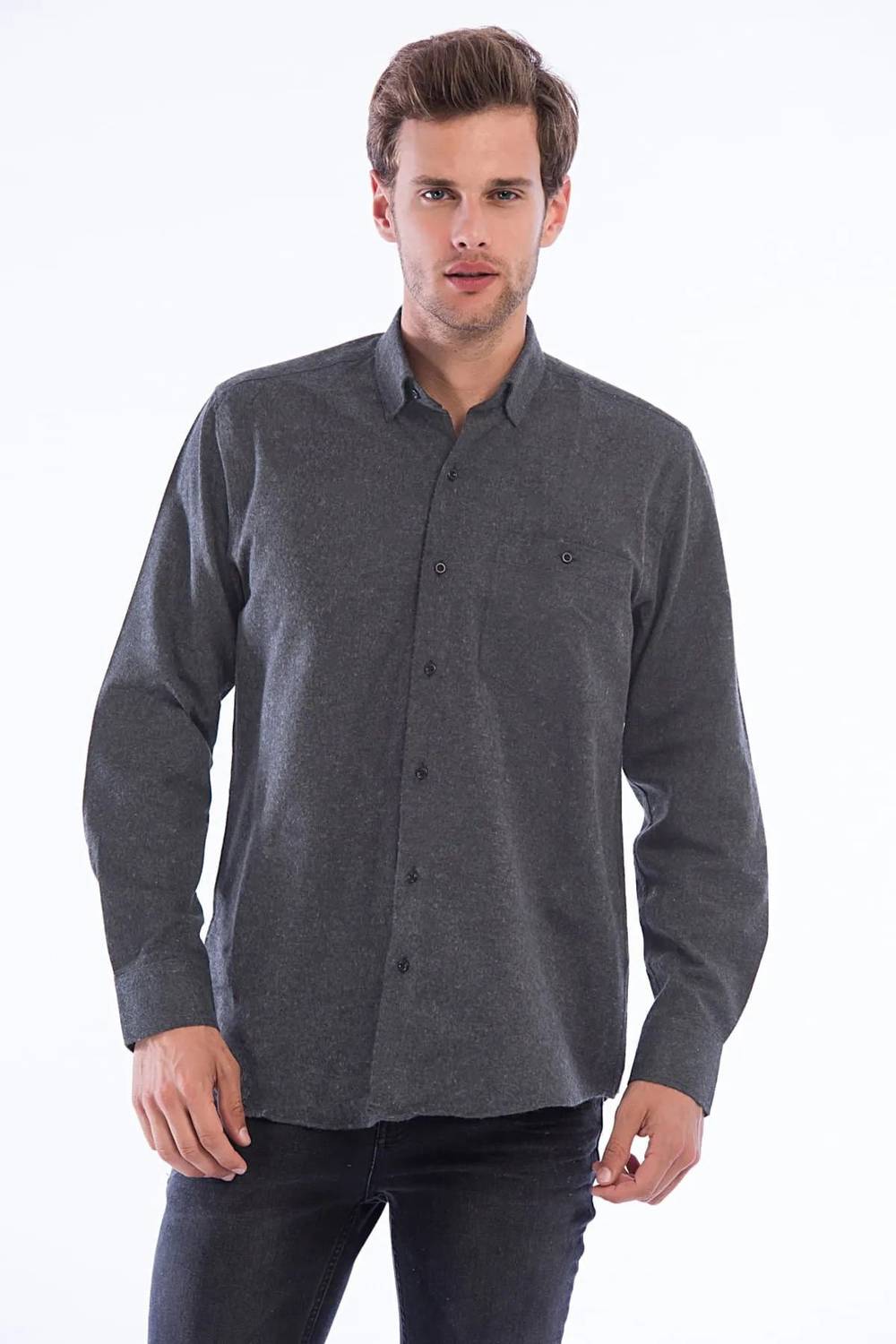 Varetta Erkek Füme Kışlık Cepli Düz Geniş Kesim Cepli Gömlek