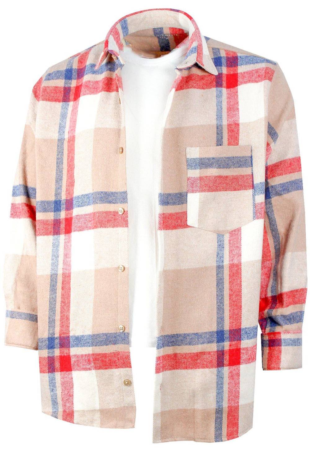 Men's Camel Lumberjack Check Plaid Classic Cut Single Pocket Shirt