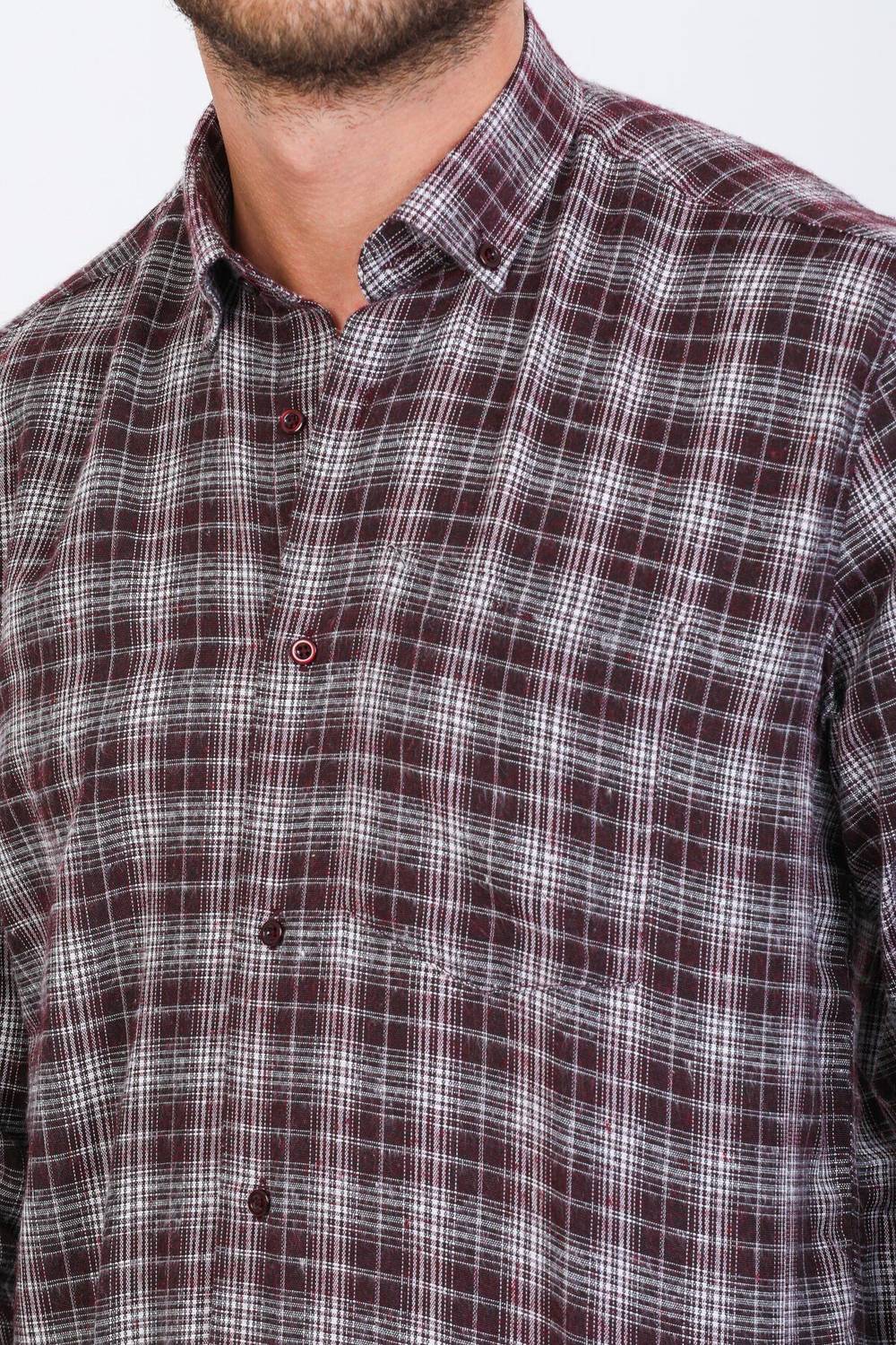 Varetta Men's Cherry Color Checkered Classic Cut Collar Buttoned Winter Shirt
