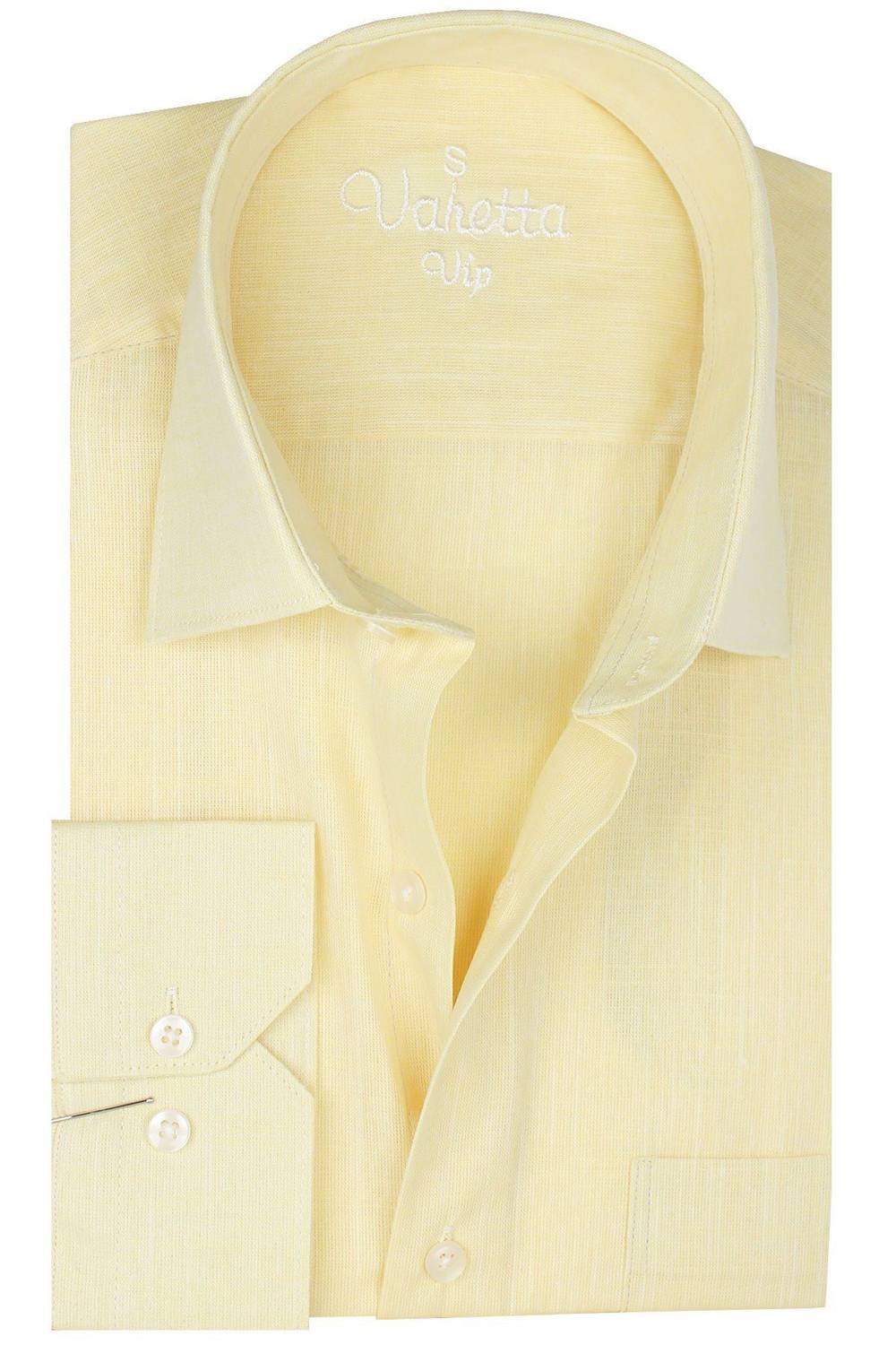 قميص رجالي أصفر بأكمام طويلة من القطن مع جيب، تصميم مريح وواسع، مصنوع في تركيا